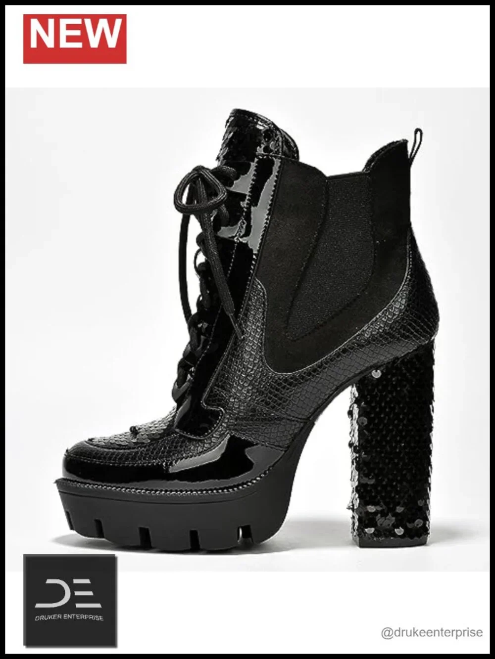 Rhinestone Cowboy Booties - Western Ankle Boots Block Heel Lace-Up